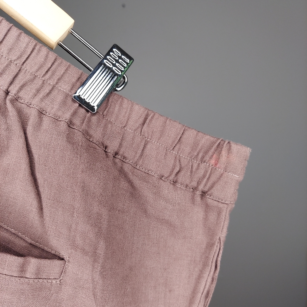 Mariyaab Linen Pants Straight Drawstring Tie Pocket Button Zip Cocoa Brown 42 - Picture 4 of 7